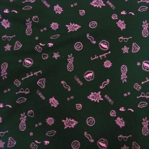 Sommersweat Pop Art Symbole Pink / Schwarz